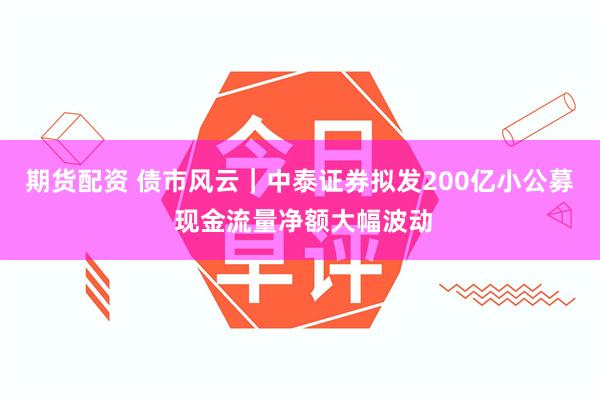 期货配资 债市风云｜中泰证券拟发200亿小公募 现金流量净额大幅波动