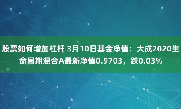 股票如何增加杠杆 3月10日基金净值：大成2020生命周期混合A最新净值0.9703，跌0.03%