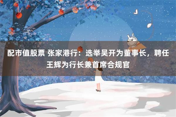 配市值股票 张家港行：选举吴开为董事长，聘任王辉为行长兼首席合规官