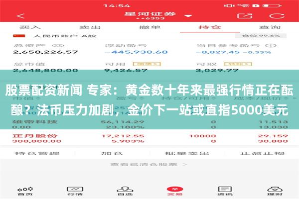 股票配资新闻 专家：黄金数十年来最强行情正在酝酿？法币压力加剧，金价下一站或直指5000美元